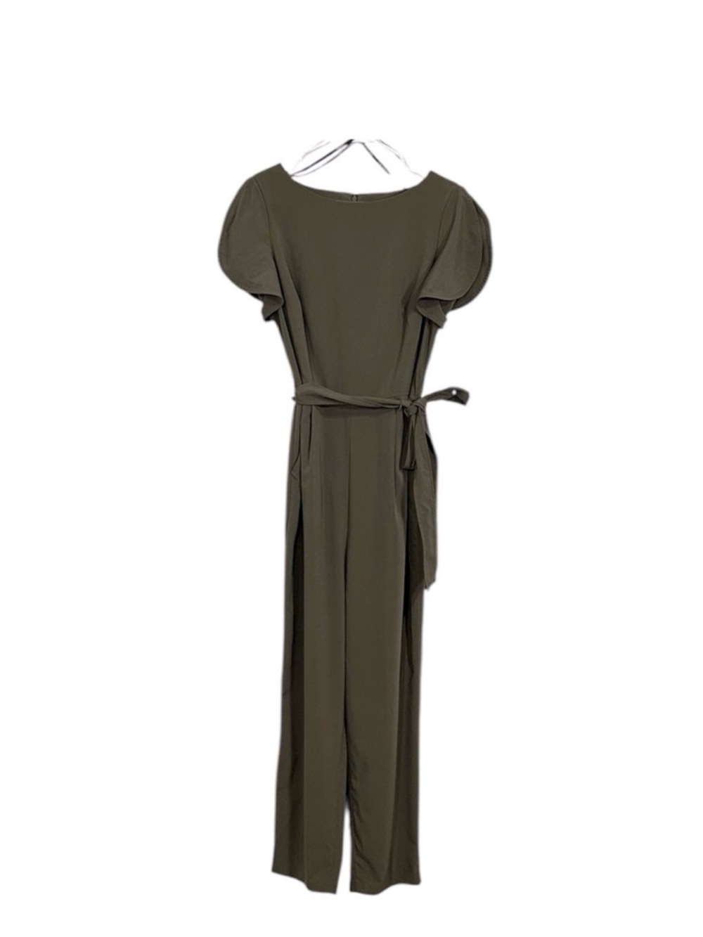 NEW Olive Green Cropped Belted Jumpsuit Sz 8 - Picture 2 of 13